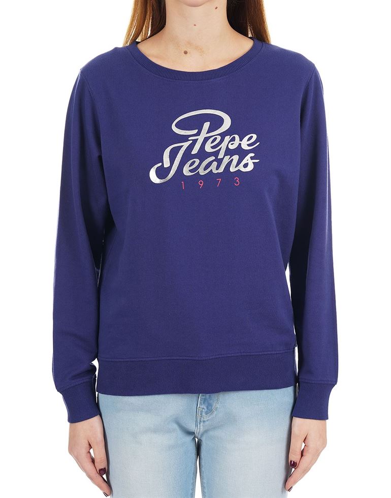 Pepe Jeans London Women Casual Wear Royal Blue Graphic Print Sweatshirt